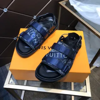 Louis Vuitton Run Away 海军黑 多带 印花织物 休闲凉鞋