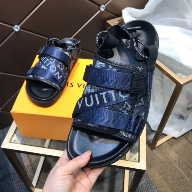 Louis Vuitton Run Away Navy Black Multi-Strap Monogram-Print Webbing Casual Sandals 3