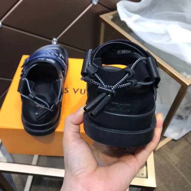 Louis Vuitton Run Away Navy Black Multi-Strap Monogram-Print Webbing Casual Sandals 6