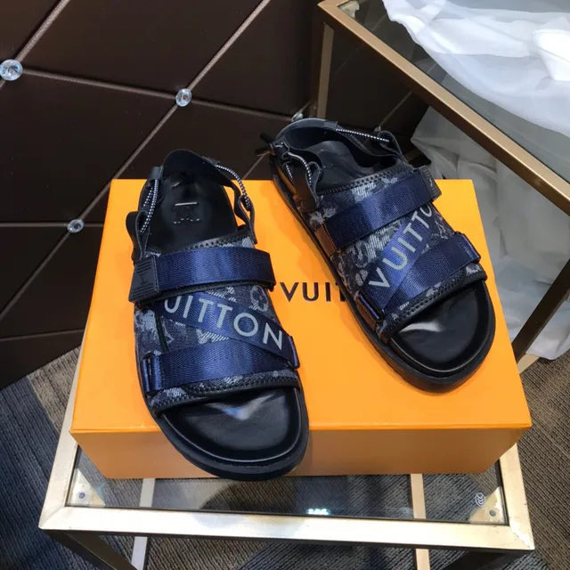 Louis Vuitton Run Away Navy Black Multi-Strap Monogram-Print Webbing Casual Sandals 7