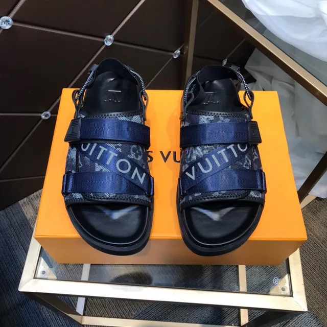 Louis Vuitton Run Away Navy Black Multi-Strap Monogram-Print Webbing Casual Sandals 9