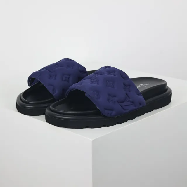 Louis Vuitton Run Away Navy Blue Embossed Monogram Slippers 2