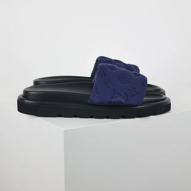 Louis Vuitton Run Away Navy Blue Embossed Monogram Slippers 3