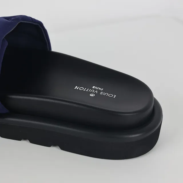 Louis Vuitton Run Away Navy Blue Embossed Monogram Slippers 4