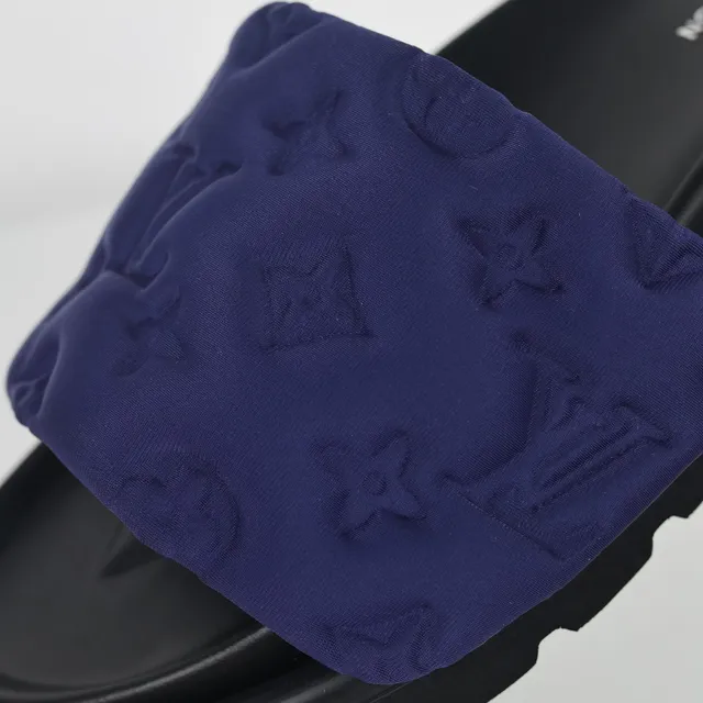 Louis Vuitton Run Away Navy Blue Embossed Monogram Slippers 6