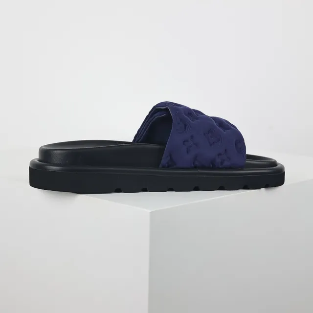 Louis Vuitton Run Away Navy Blue Embossed Monogram Slippers 7
