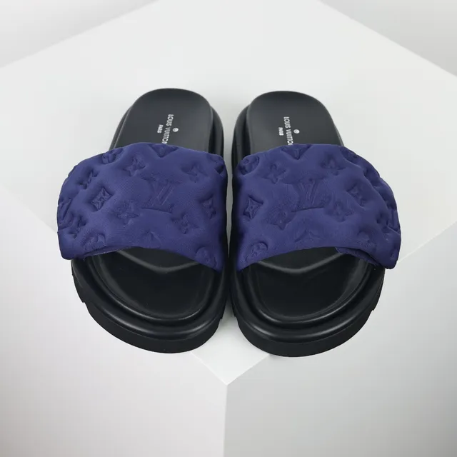 Louis Vuitton Run Away Navy Blue Embossed Monogram Slippers 8