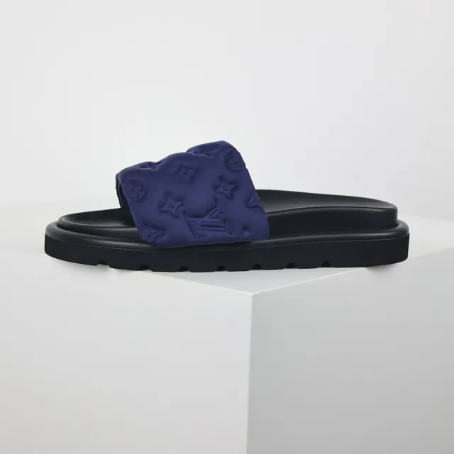 Louis Vuitton Run Away Navy Blue Embossed Monogram Slippers 9