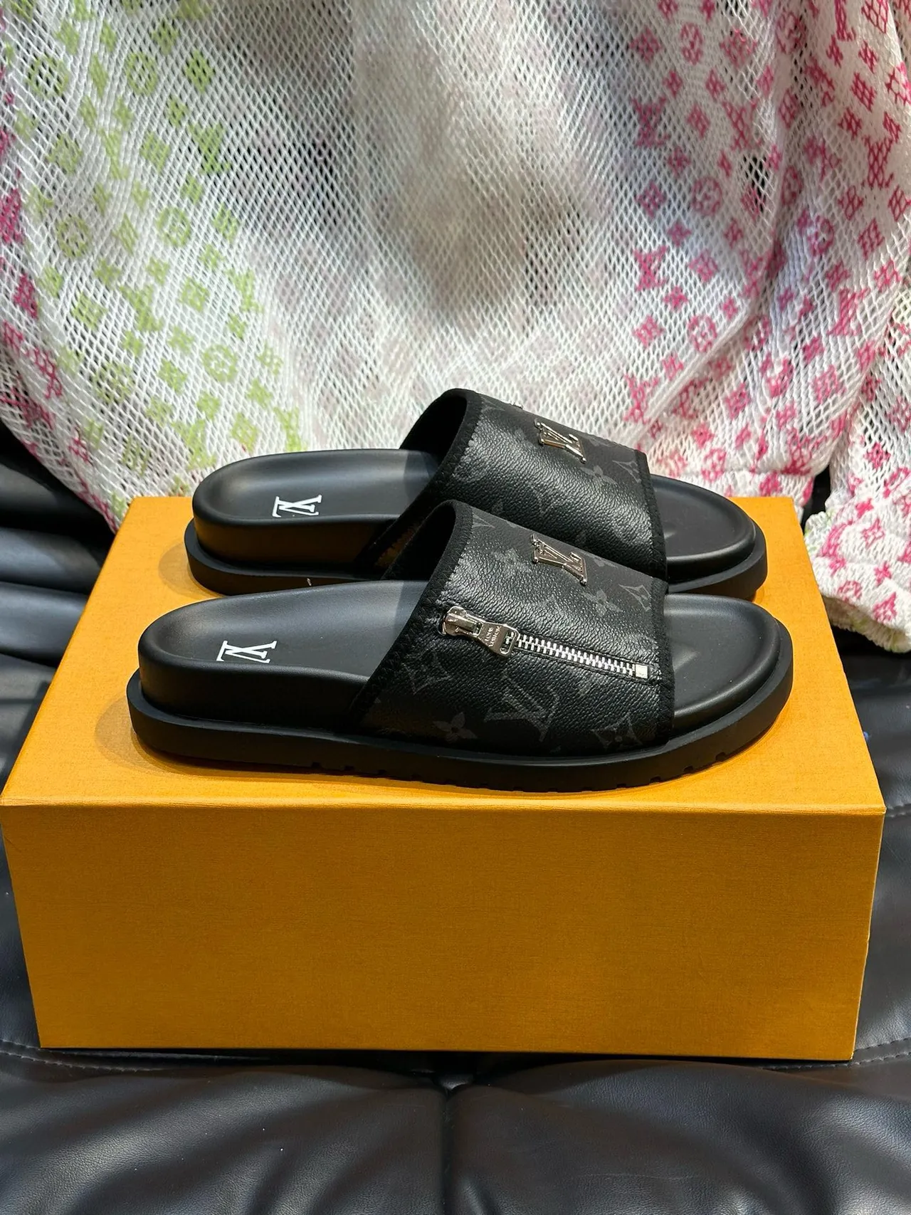 Louis Vuitton Run Away Slide Monogram Print Zipper Slippers 6
