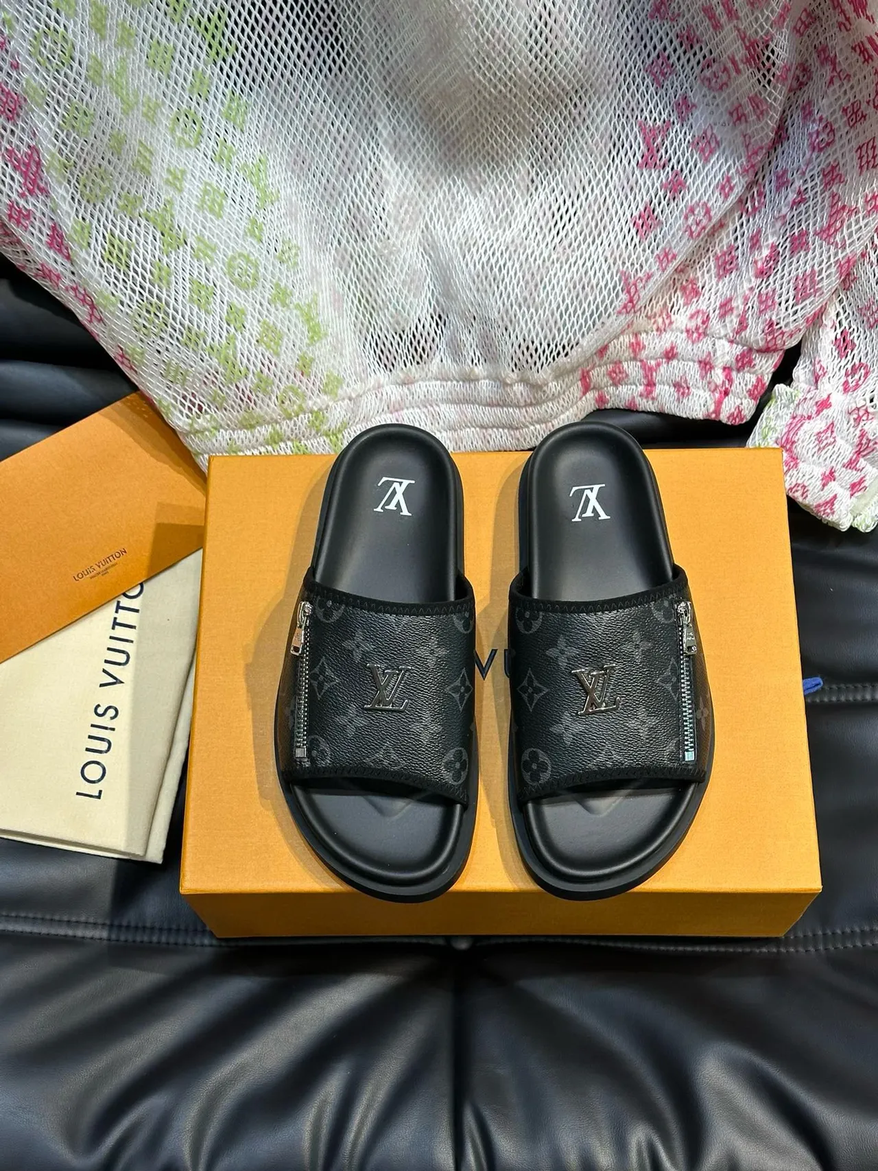 Louis Vuitton Run Away Slide Monogram Print Zipper Slippers 7