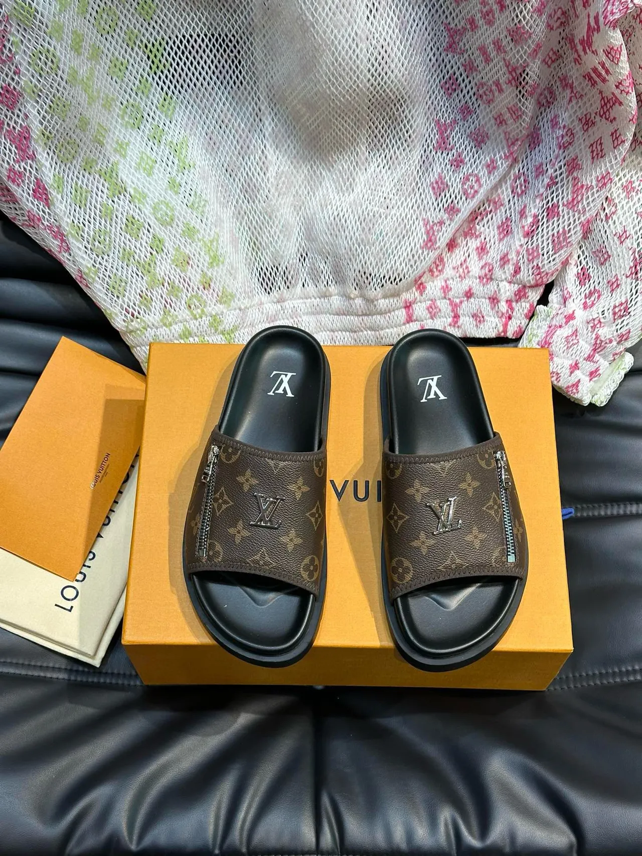 Louis Vuitton Run Away Slide Monogram Print Zipper Slippers 9
