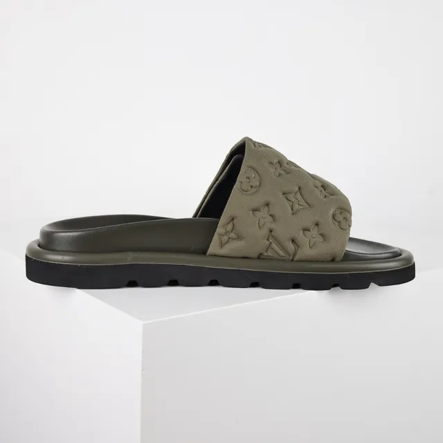 Louis Vuitton Run Away Slides Olive Green and Black Slippers 7
