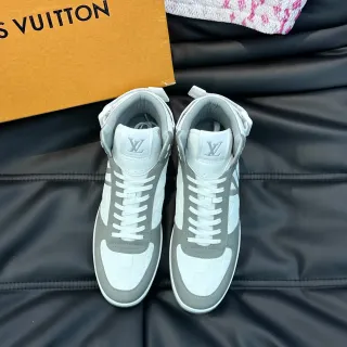 Louis Vuitton Run Away White Gray High-Top Damier Check Pattern Lifestyle Sneakers