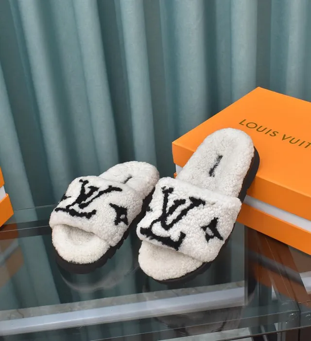 Louis Vuitton Shearling Slide White Black Slippers 2