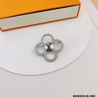 Louis Vuitton Silver Black चार-पेटल फ्लोरल क्रिस्टल-पावे ब्रोच