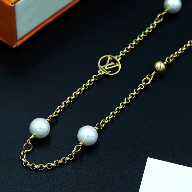 Louis Vuitton Silver Chain Pearl Accents Necklace 2