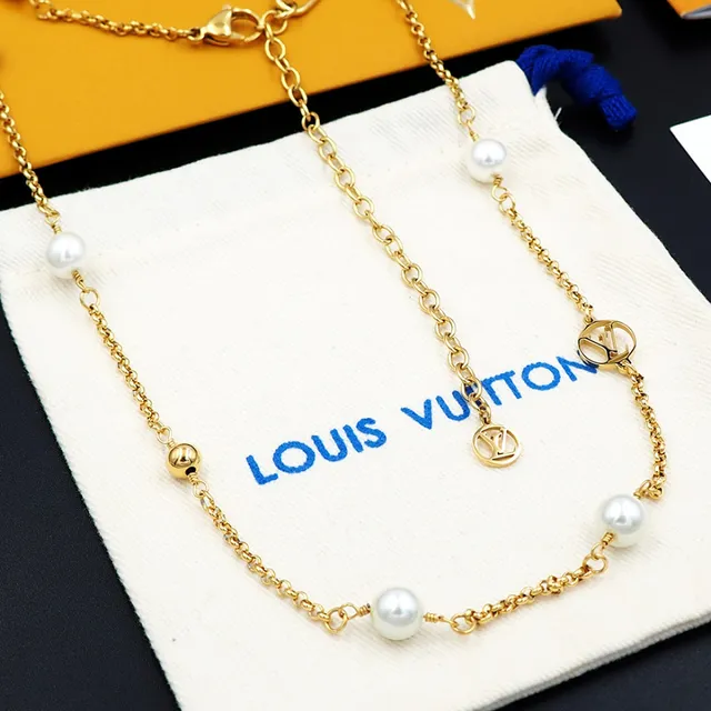 Louis Vuitton Silver Chain Pearl Accents Necklace 3