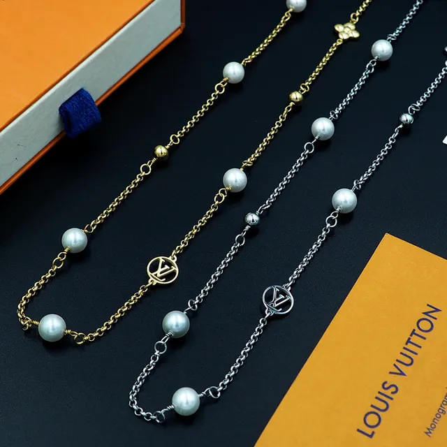 Louis Vuitton Silver Chain Pearl Accents Necklace 6