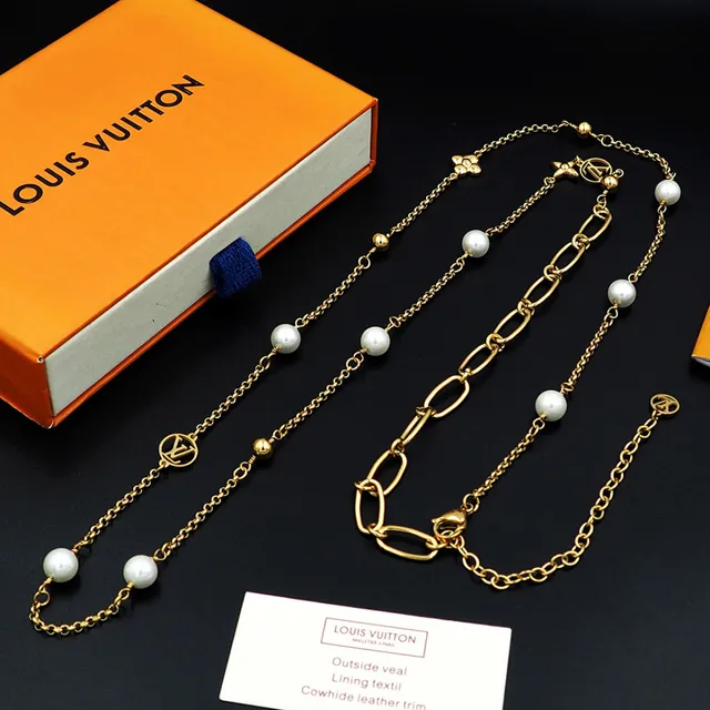 Louis Vuitton Silver Chain Pearl Accents Necklace 10