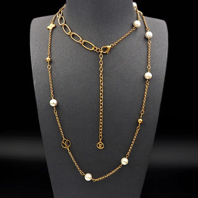 Louis Vuitton Silver Chain Pearl Accents Necklace 13