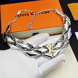 Louis Vuitton Silver Gold Articulated Leaf-Link Structure Rigid Choker Silhouette Necklace