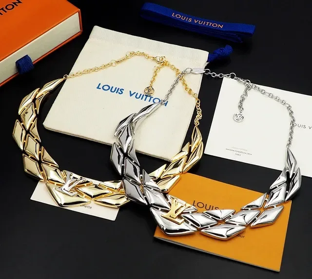 Louis Vuitton Silver Gold Articulated Leaf-Link Structure Rigid Choker Silhouette Necklace 2