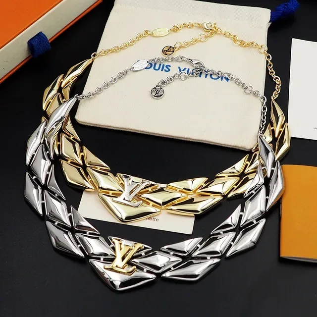 Louis Vuitton Silver Gold Articulated Leaf-Link Structure Rigid Choker Silhouette Necklace 3