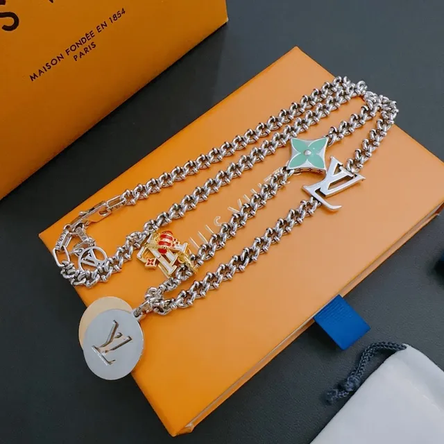 Louis Vuitton Silver Gold Multi-Charm Chain Necklace 5