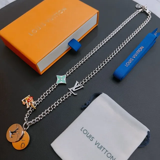 Louis Vuitton Silver Gold Multi-Charm Chain Necklace 6