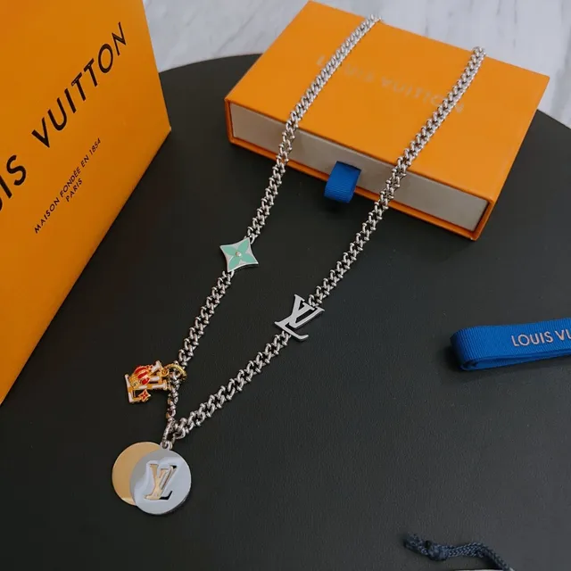 Louis Vuitton Silver Gold Multi-Charm Chain Necklace 9