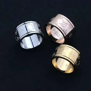 Louis Vuitton Silver Gold Wide Band Engraved Monogram Ring