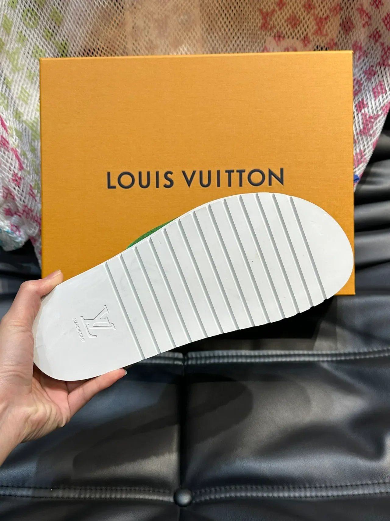 Louis Vuitton Slide Black Beige Double-Strap Monogrammed Fabric Upper Slippers 2