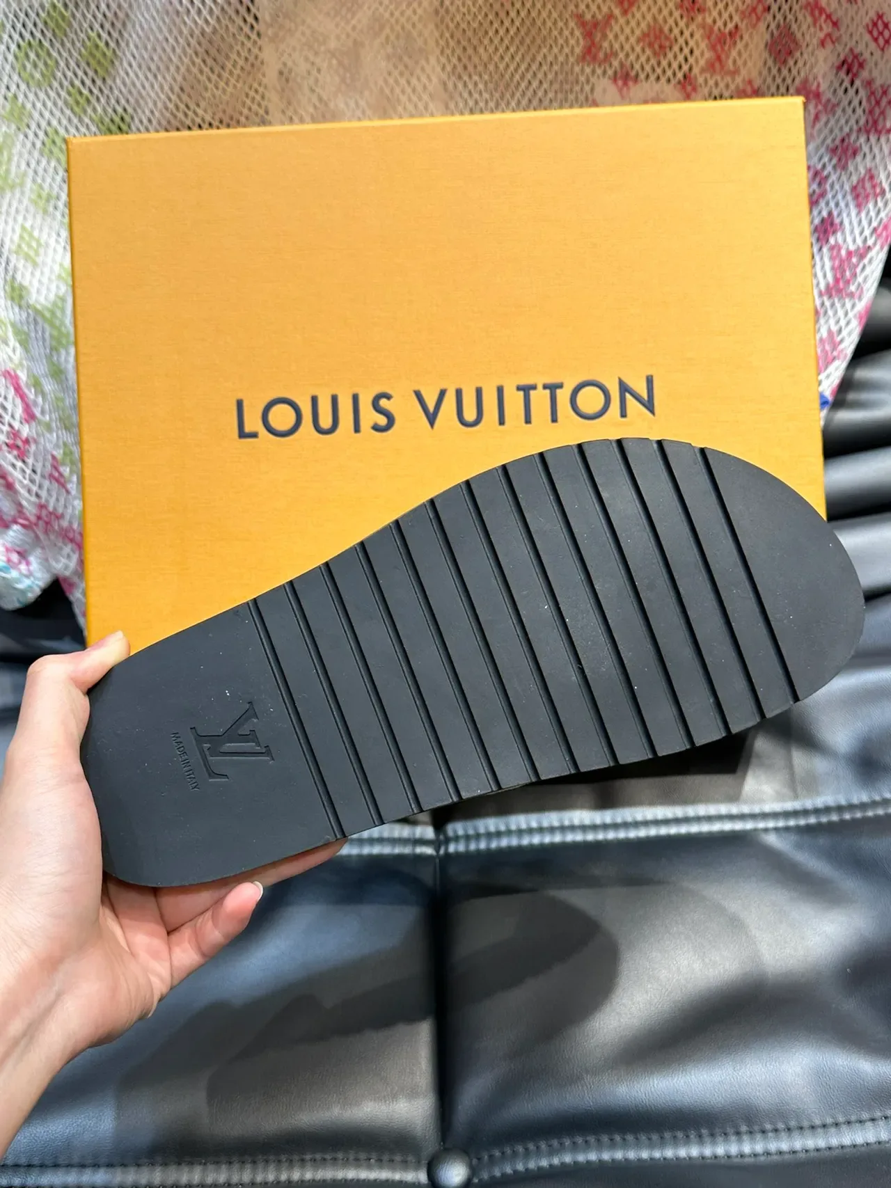 Louis Vuitton Slide Black Beige Double-Strap Monogrammed Fabric Upper Slippers 3