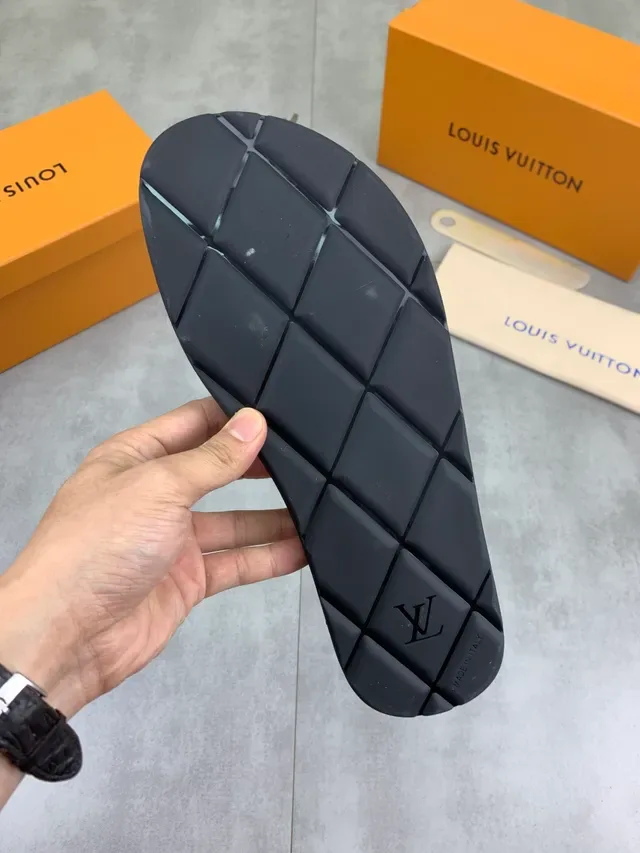 Louis Vuitton Slide Black Monogram-Embossed Straps Two-Strap Slippers 2