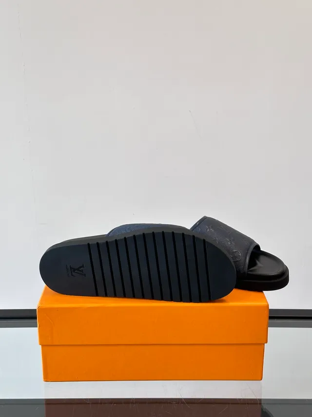 Louis Vuitton Slide Black White Monogrammed Rubber Molded Sole Slippers 3