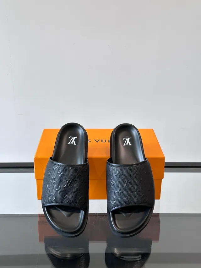 Louis Vuitton Slide Black White Monogrammed Rubber Molded Sole Slippers 4