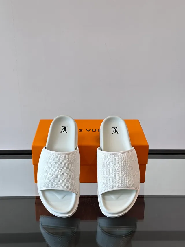 Louis Vuitton Slide Black White Monogrammed Rubber Molded Sole Slippers 5