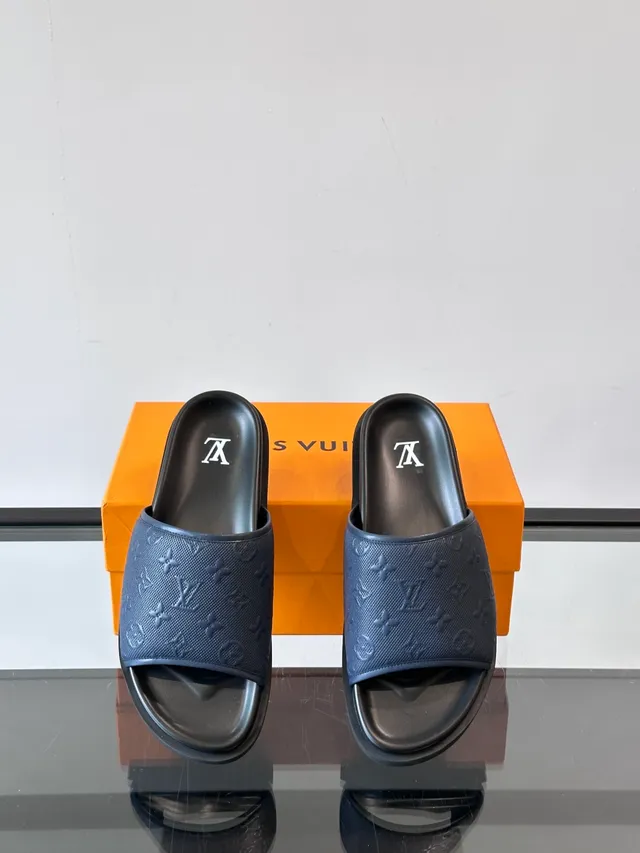 Louis Vuitton Slide Black White Monogrammed Rubber Molded Sole Slippers 6