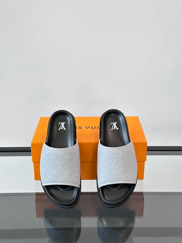 Louis Vuitton Slide Black White Monogrammed Rubber Molded Sole Slippers 7