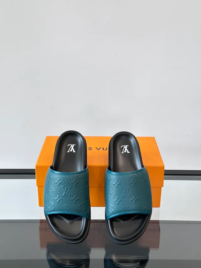 Louis Vuitton Slide Black White Monogrammed Rubber Molded Sole Slippers 8