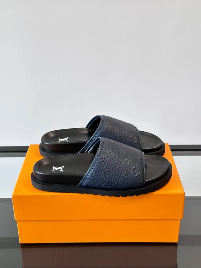 Louis Vuitton Slide Black White Monogrammed Rubber Molded Sole Slippers 11
