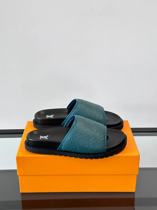 Louis Vuitton Slide Black White Monogrammed Rubber Molded Sole Slippers 13