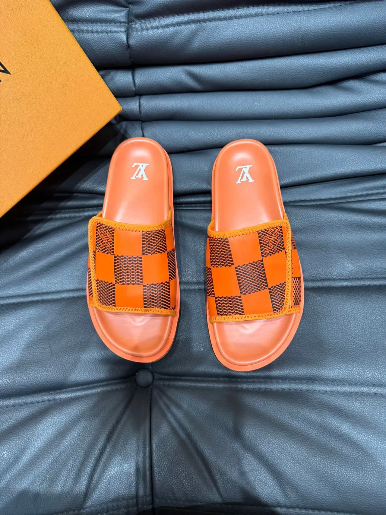 Louis Vuitton Slide Orange and Black Checkerboard Slipper 2