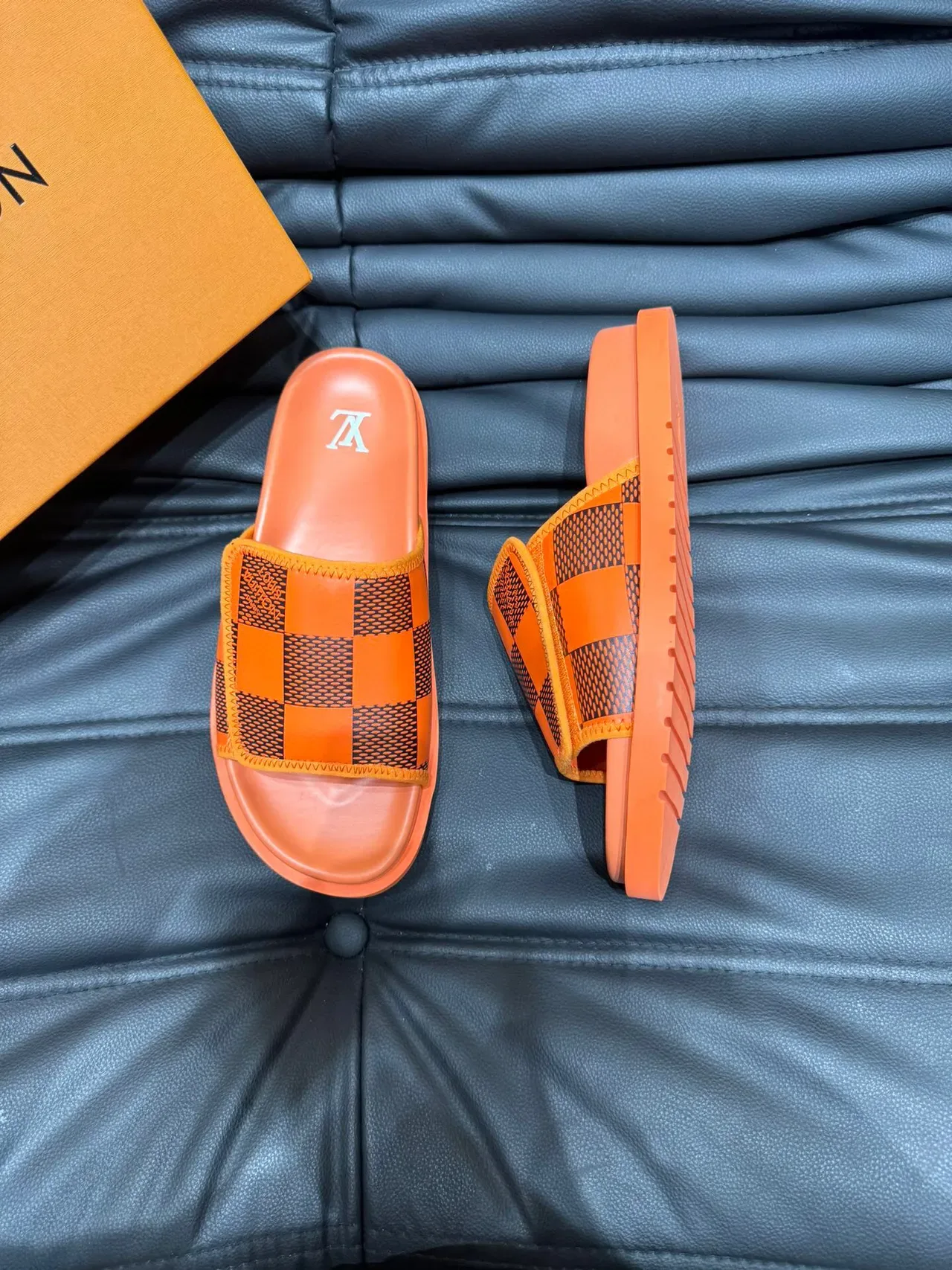 Louis Vuitton Slide Orange and Black Checkerboard Slipper 3