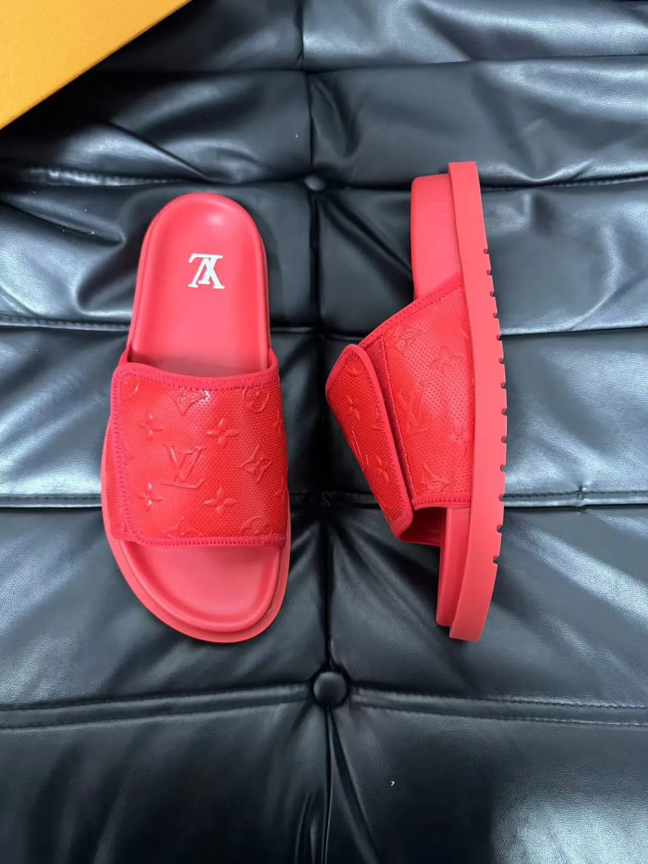 Louis Vuitton Slide Red Monogram-Embossed Rubber Single-Strap Slippers 3