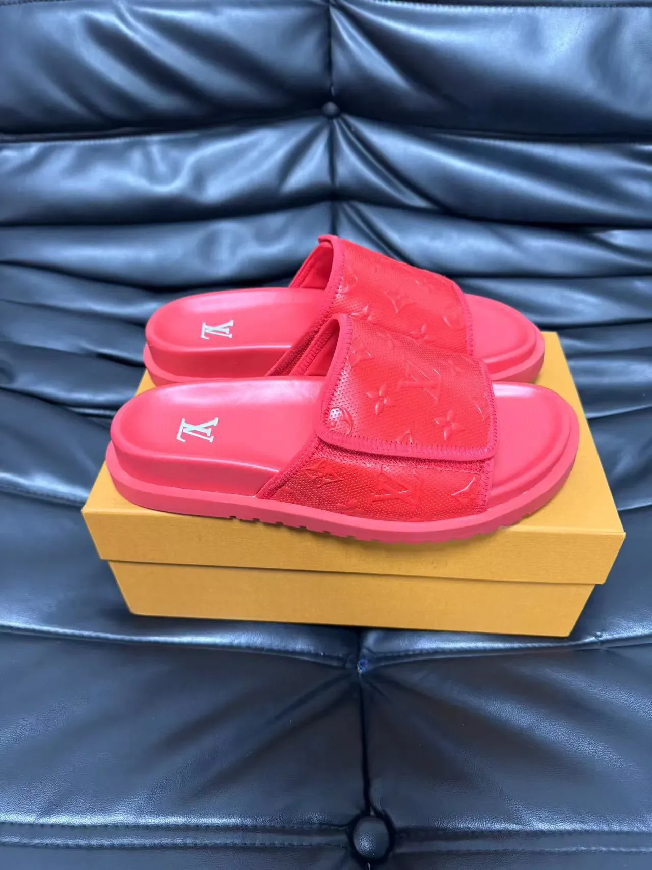 Louis Vuitton Slide Red Monogram-Embossed Rubber Single-Strap Slippers 4