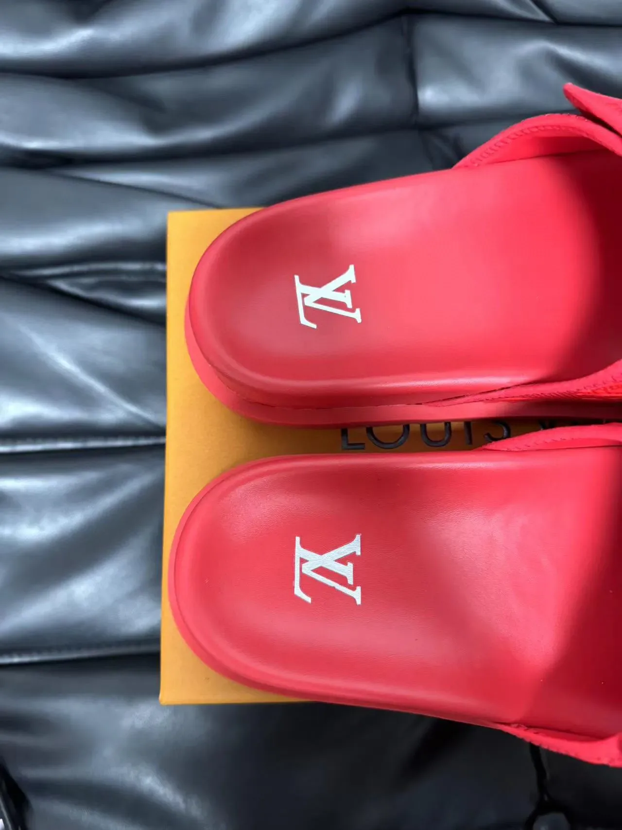 Louis Vuitton Slide Red Monogram-Embossed Rubber Single-Strap Slippers 8