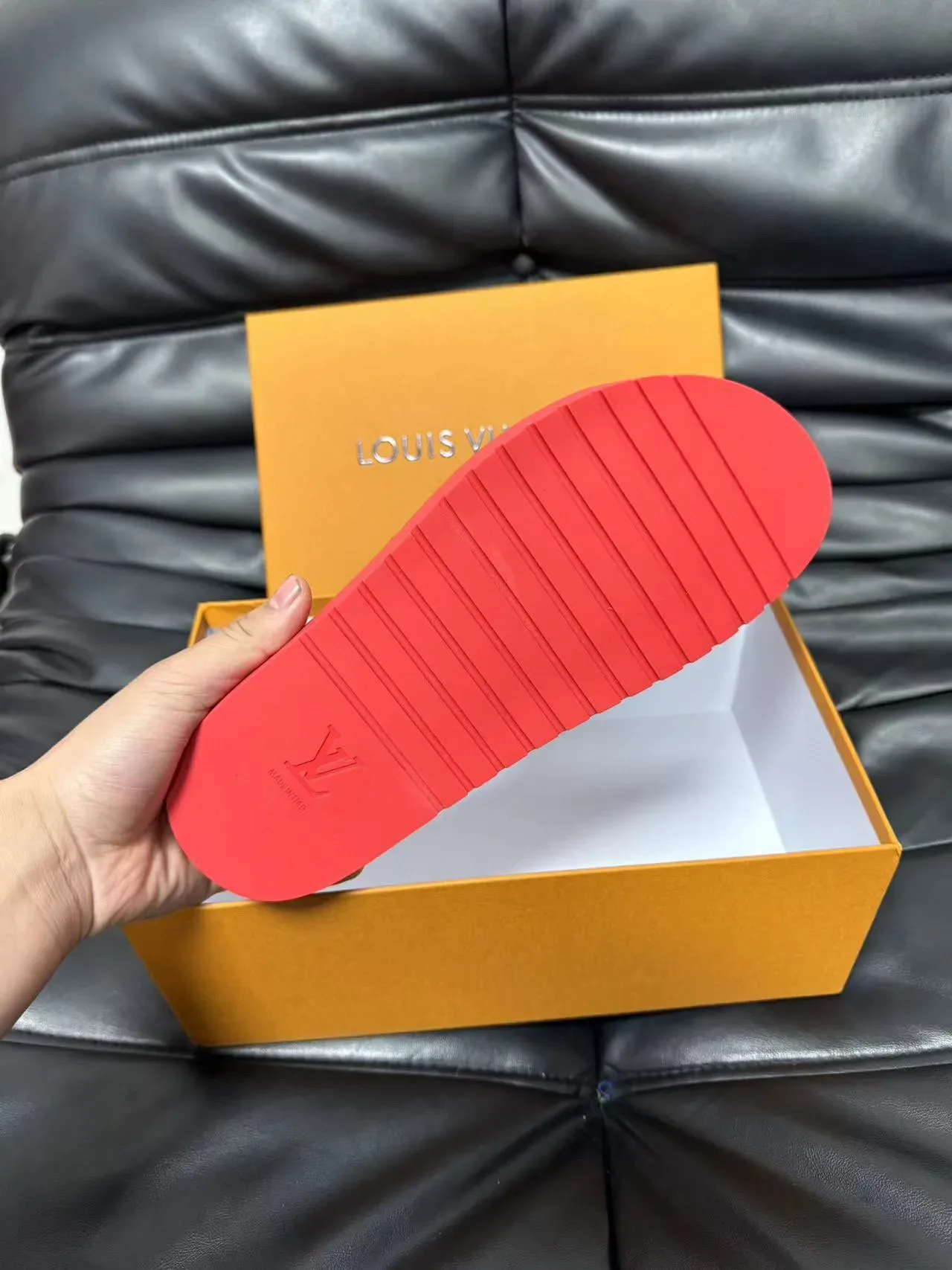 Louis Vuitton Slide Red Monogram-Embossed Rubber Single-Strap Slippers 9