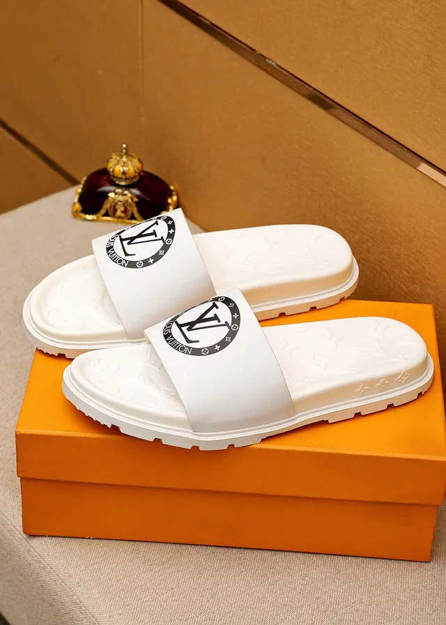 Louis Vuitton Slide सफेद काला मोल्डेड मोनोग्राम सोल चौड़ा लोगो पट्टी स्लिपर्स 3