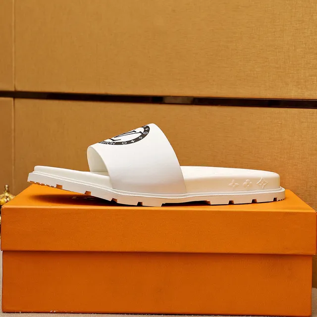 Louis Vuitton Slide सफेद काला मोल्डेड मोनोग्राम सोल चौड़ा लोगो पट्टी स्लिपर्स 5